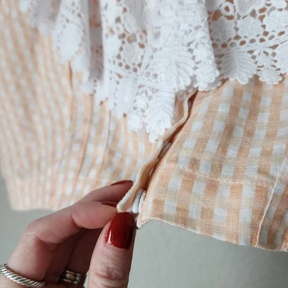 MIGUELINA Lace Gingham Crop Top Boho Coquette Cottagecore L - Picture 9 of 11